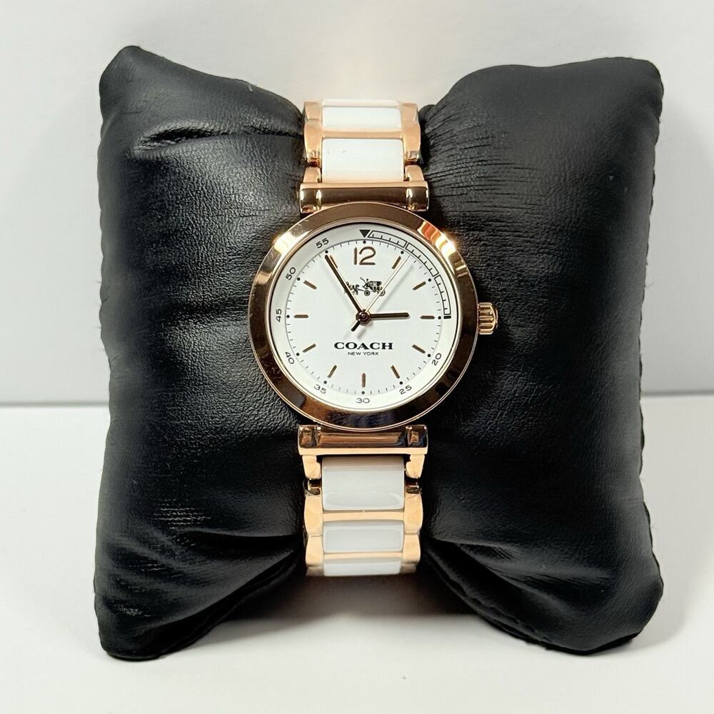 Coach Sport 14502463 Ceramic White Dial Rose Tone Steel Strap Women’s Watch